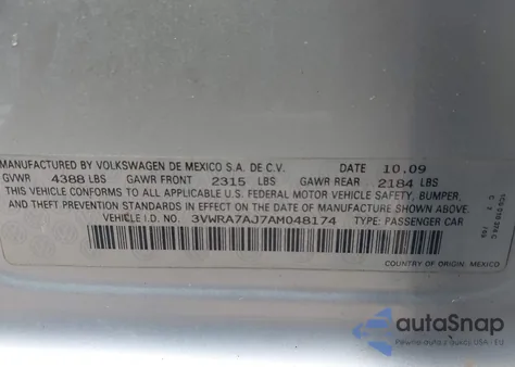 2010 Volkswagen Jetta Wolfsburg Edition from USA, damaged, VIN 3VWRA7AJ7AM048174